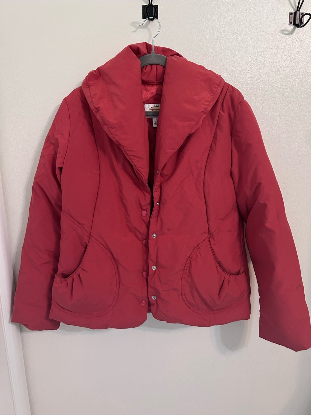 Women's Red Puff Jacket with Shawl Collar